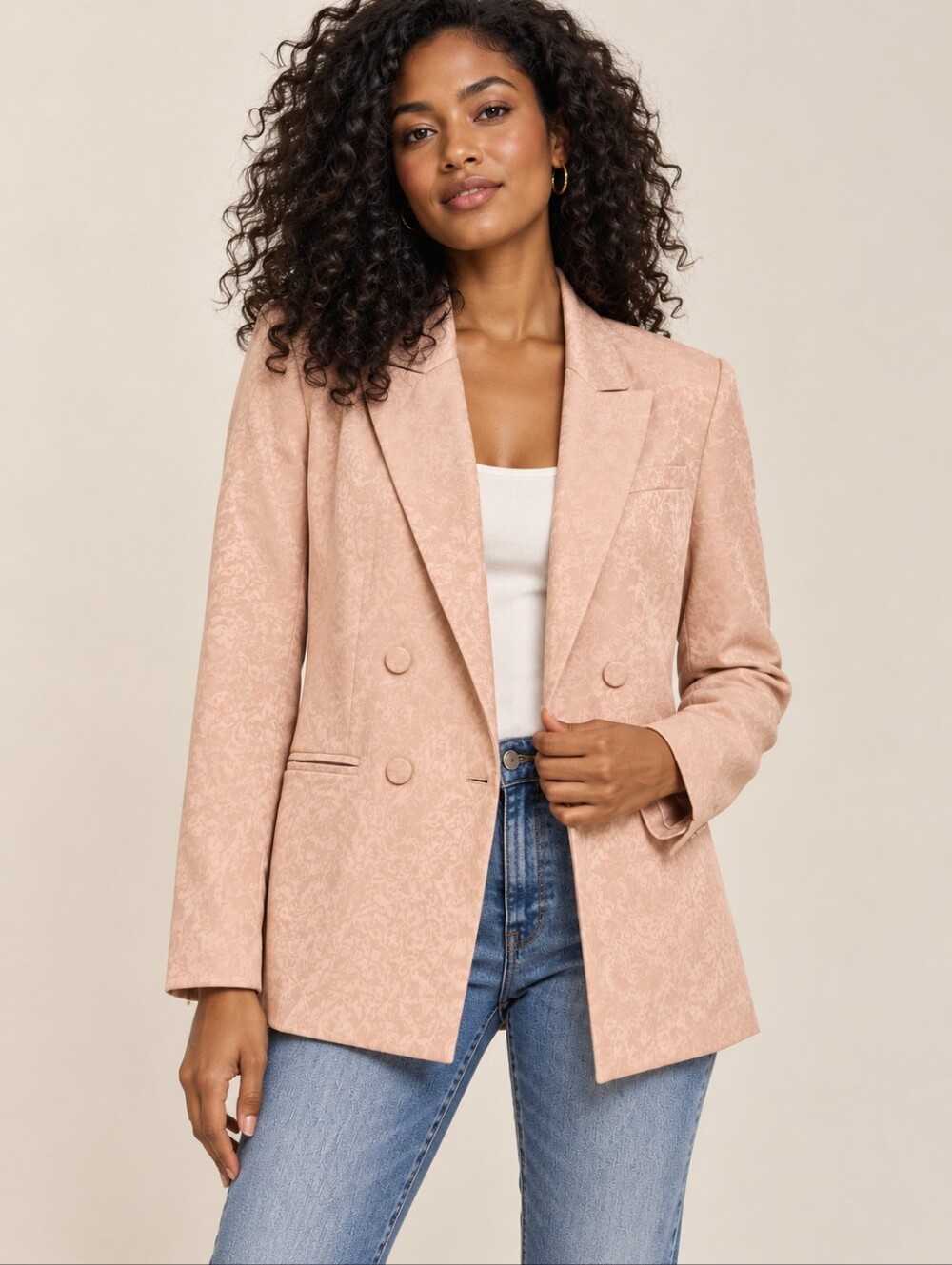 ❤️ HOUSE OF HARLOW BLUSH PINK DOUBLE BREASTED JACQUARD BLAZER, SMALL